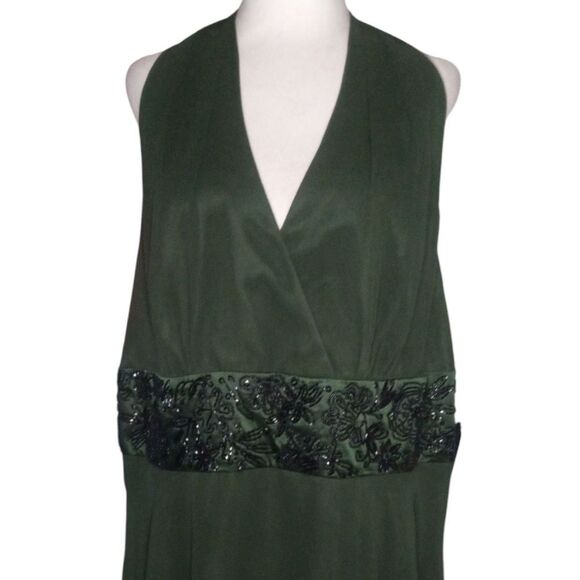 Vintage Donna Ricco Hunter Green Baby Doll Style Beaded Waist Silk Dress - Picture 4 of 8